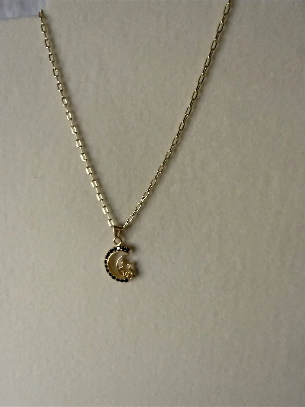 18k Triple Gold Plated Onyx Moon & Star Pendant Necklace